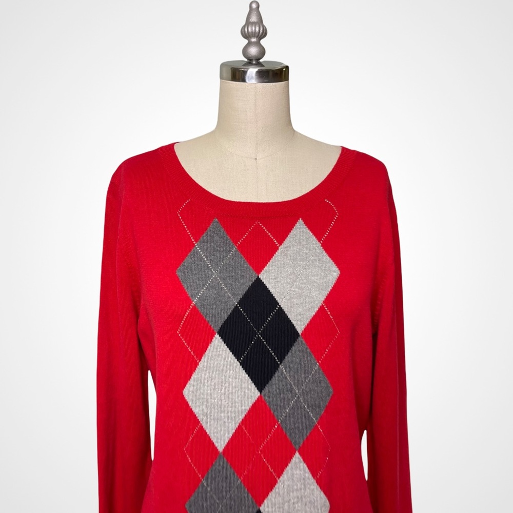 Talbots Red Argyle Crewneck Sweater Medium NWT - Picture 3 of 9